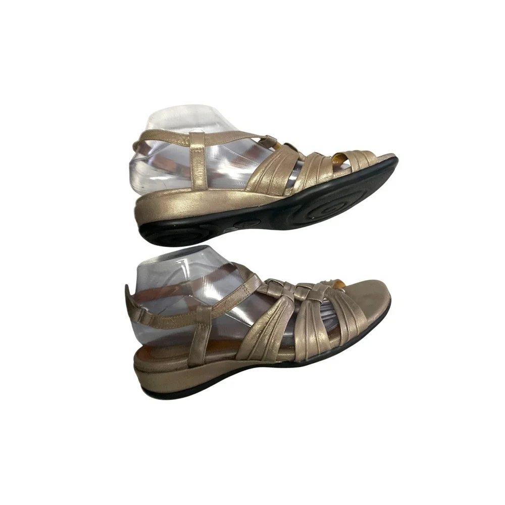 Clarks‎ Artisan Womens Gold Metallic Leather Strappy Wedge Sandals 9M Summer